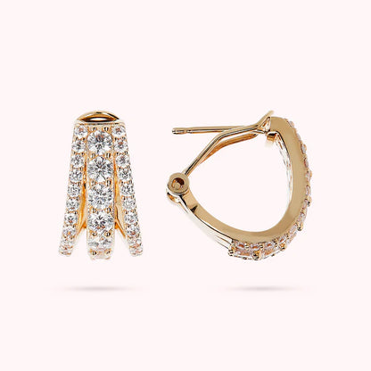 Bronzeallure Golden Triple Row Pavé Stud Earrings in Cubic Zirconia WSBZ01981Y.Y