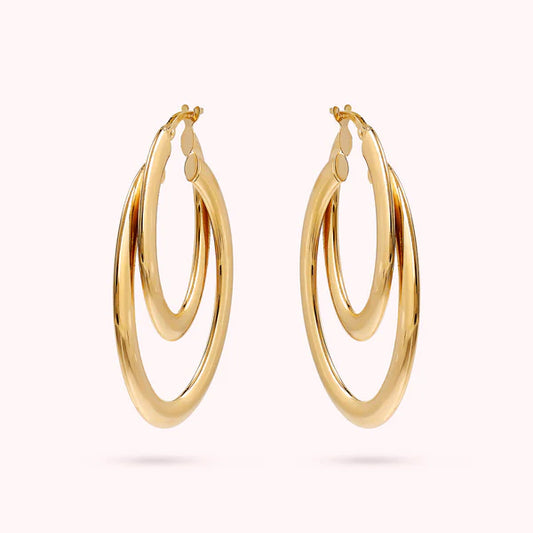 Bronzeallure Golden Thin Double Hoop Earrings WSBZ02045Y.Y