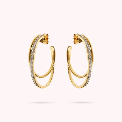 Bronzeallure Golden Double Graduated Circle Earrings with Cubic Zirconia WSBZ02341Y.WR