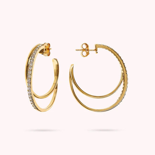 Bronzeallure Golden Double Graduated Circle Earrings with Cubic Zirconia WSBZ02341Y.WR
