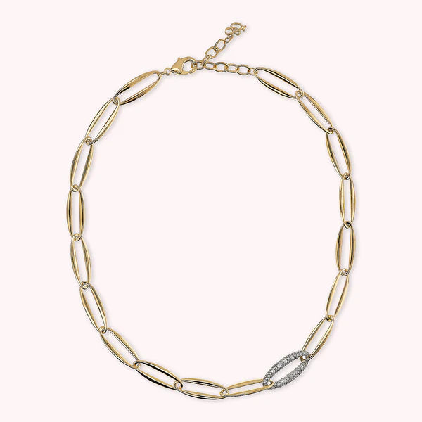 Bronzeallure Golden Choker Necklace with Marquise Links and Cubic Zirconia Pavé Element WSBZ02372Y.WR