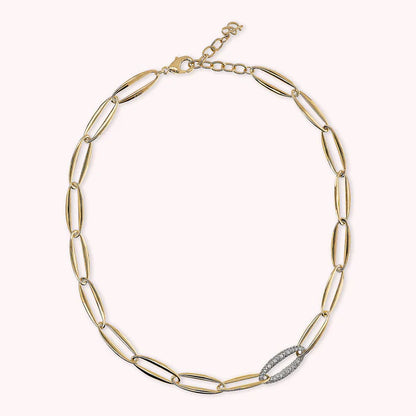 Bronzeallure Golden Choker Necklace with Marquise Links and Cubic Zirconia Pavé Element WSBZ02372Y.WR