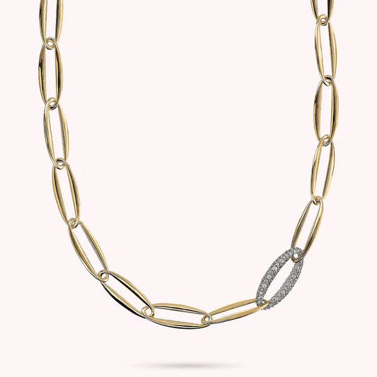 Bronzeallure Golden Choker Necklace with Marquise Links and Cubic Zirconia Pavé Element WSBZ02372Y.WR