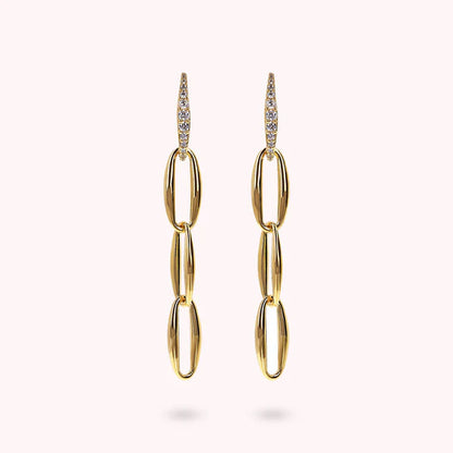 Bronzeallure Golden Marquise Link Drop Earrings and Cubic Zirconia Pavé Element WSBZ02387Y.WR