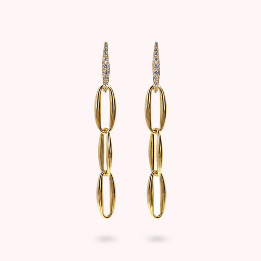 Bronzeallure Golden Marquise Link Drop Earrings and Cubic Zirconia Pavé Element WSBZ02387Y.WR