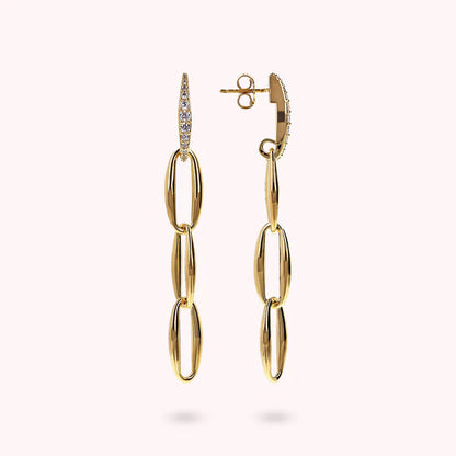 Bronzeallure Golden Marquise Link Drop Earrings and Cubic Zirconia Pavé Element WSBZ02387Y.WR