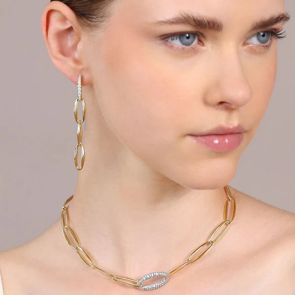 Bronzeallure Golden Marquise Link Drop Earrings and Cubic Zirconia Pavé Element WSBZ02387Y.WR
