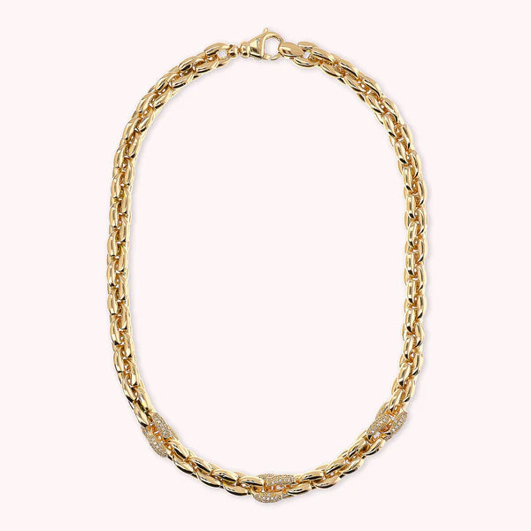 Bronzeallure Golden Geometric Mesh Choker Necklace with Cubic Zirconia Pavé Elements WSBZ02404Y.YG