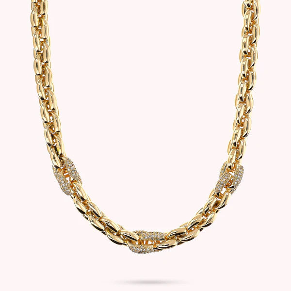 Bronzeallure Golden Geometric Mesh Choker Necklace with Cubic Zirconia Pavé Elements WSBZ02404Y.YG