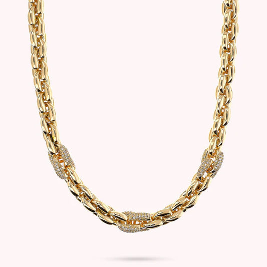 Bronzeallure Golden Geometric Mesh Choker Necklace with Cubic Zirconia Pavé Elements WSBZ02404Y.YG