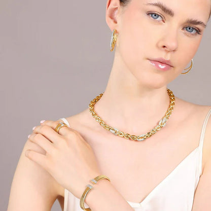 Bronzeallure Golden Geometric Mesh Choker Necklace with Cubic Zirconia Pavé Elements WSBZ02404Y.YG