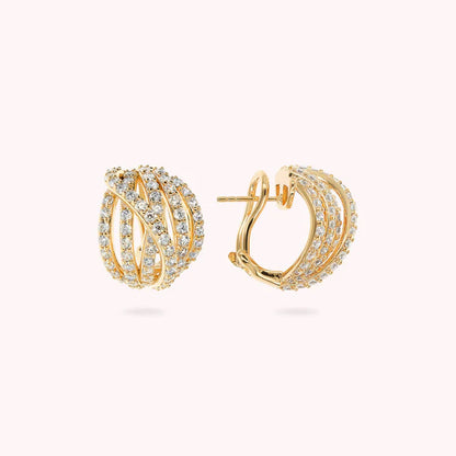 Bronzeallure Golden Multi-Strand Crossed Sphere Earrings with Cubic Zirconia Pavé WSBZ02448Y.WR
