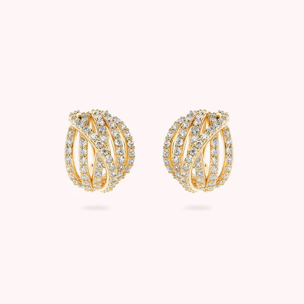 Bronzeallure Golden Multi-Strand Crossed Sphere Earrings with Cubic Zirconia Pavé WSBZ02448Y.WR