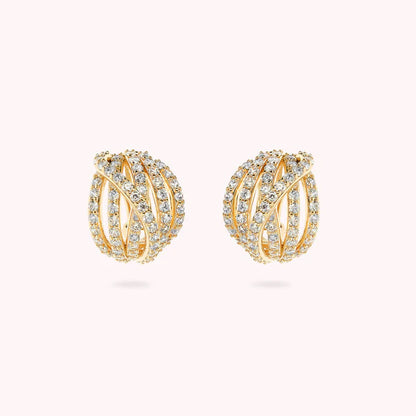 Bronzeallure Golden Multi-Strand Crossed Sphere Earrings with Cubic Zirconia Pavé WSBZ02448Y.WR