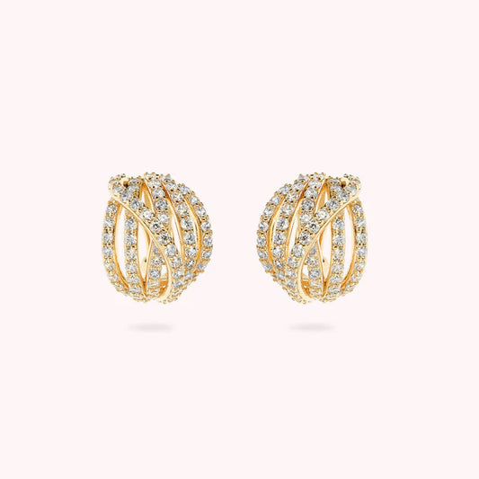 Bronzeallure Golden Multi-Strand Crossed Sphere Earrings with Cubic Zirconia Pavé WSBZ02448Y.WR