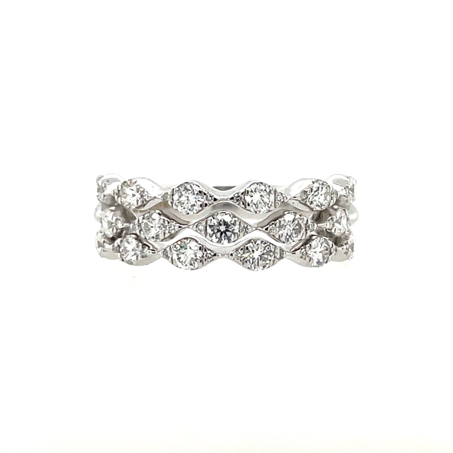 18ct White Gold Diamond Triple Row 0.75ct Vintage-set Ring X131