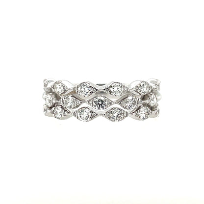 18ct White Gold Diamond Triple Row 0.75ct Vintage-set Ring X131