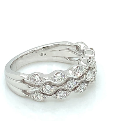 18ct White Gold Diamond Triple Row 0.75ct Vintage-set Ring