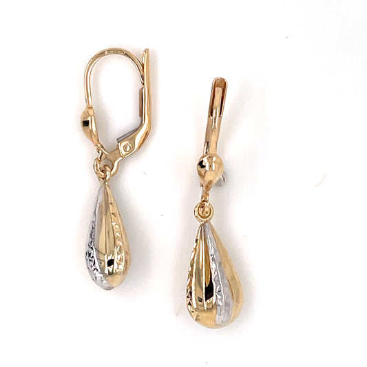 9ct Gold Diamond-cut Two-tone Teardrop Drop Earrings GE964