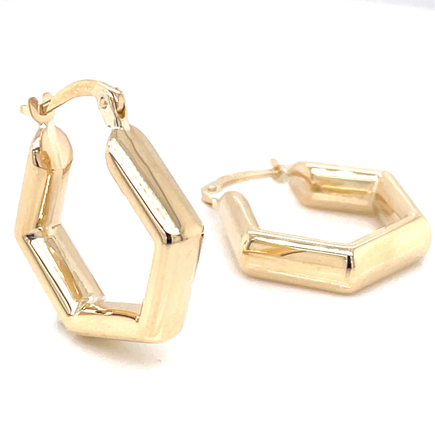 9ct Gold Chunky Hexagonal Hoop Earrings GE979