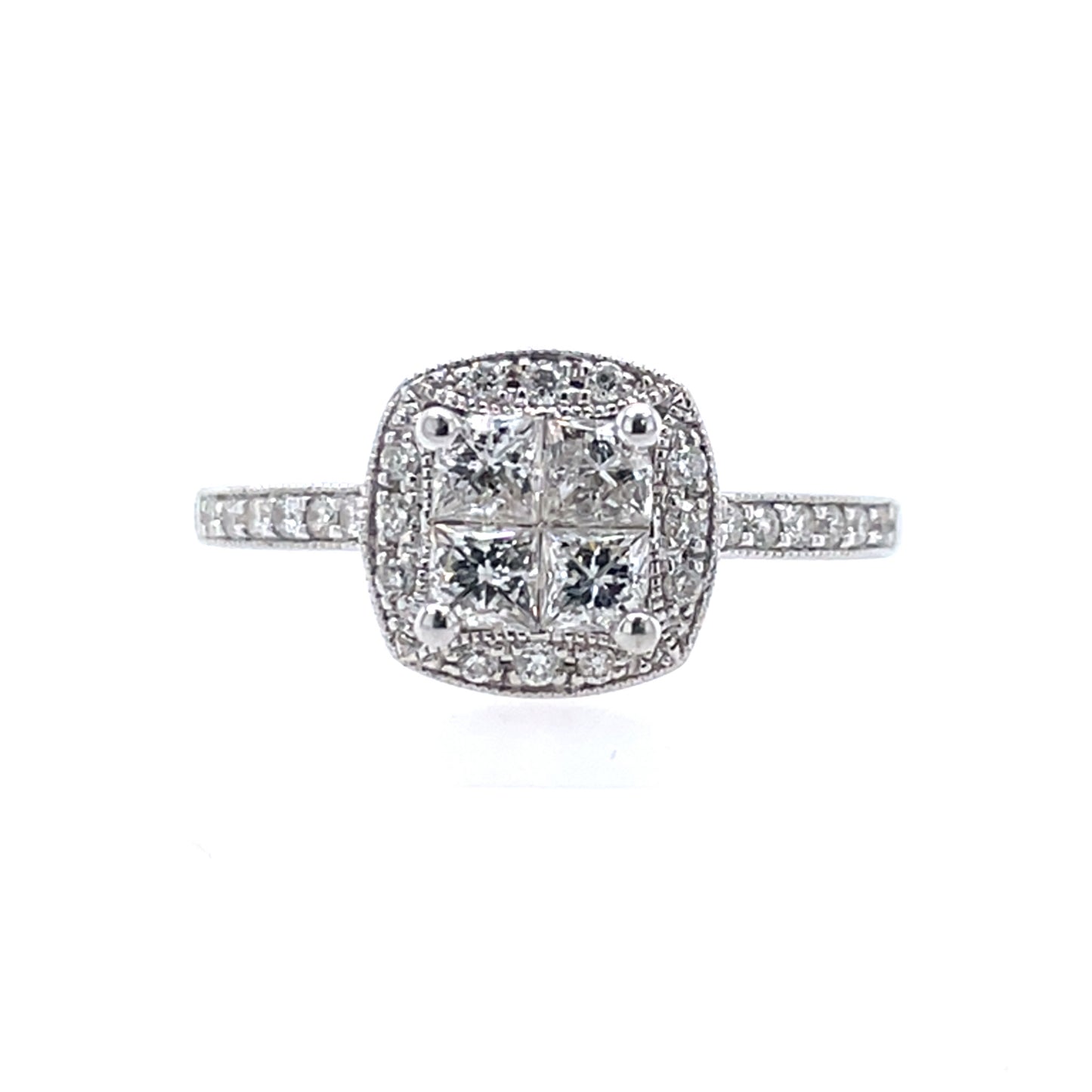 9ct White Gold 0.70ct Diamond Princess Halo Ring Z067