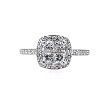 9ct White Gold 0.70ct Diamond Princess Halo Ring Z067