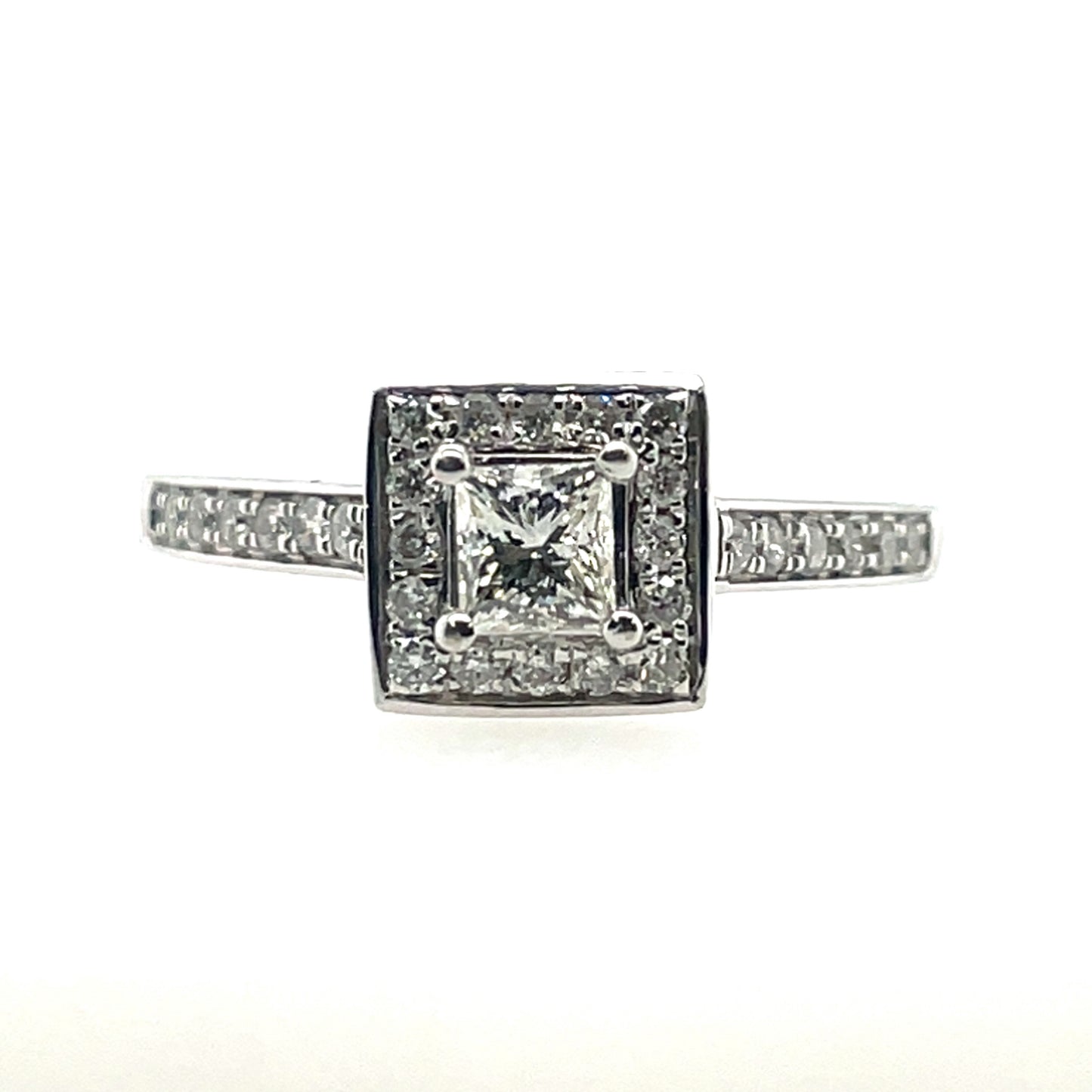 18ct White Gold Diamond Princess Halo 0.60ct Ring Z103