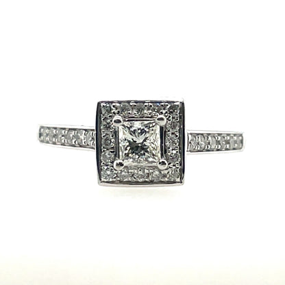 18ct White Gold Diamond Princess Halo 0.60ct Ring Z103