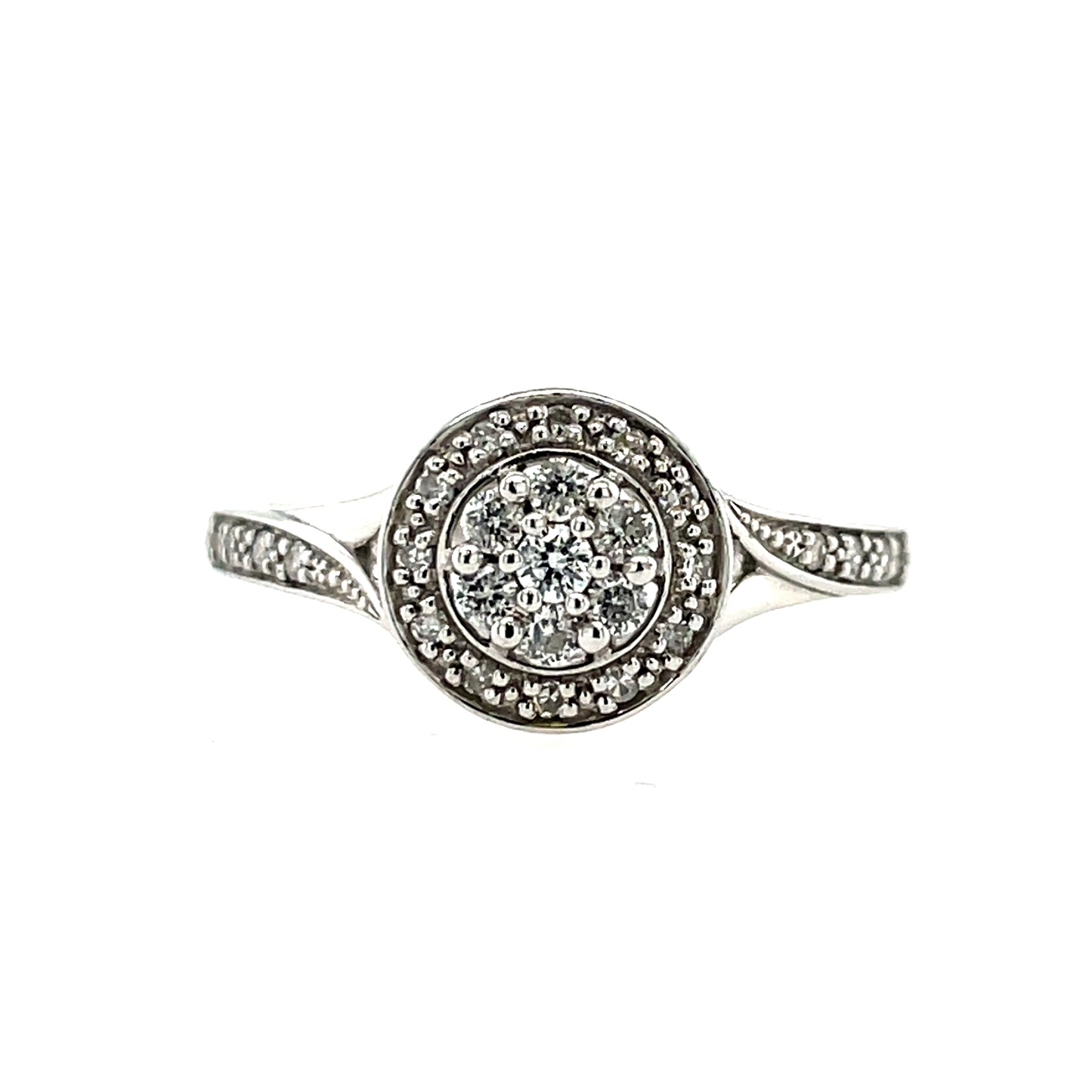 9ct White Gold Diamond Round Halo 0.25ct Engagement Ring Z108