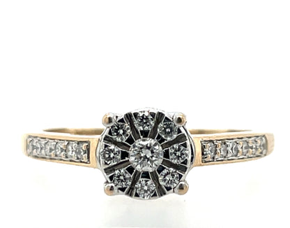 9ct Gold Diamond Illusion Solitaire 0.23ct Ring Z115