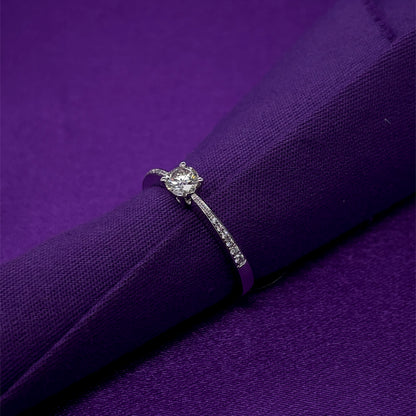 18ct White Gold Diamond 0.31ct  Solitaire Ring with Pavé set shoulders Z12/8