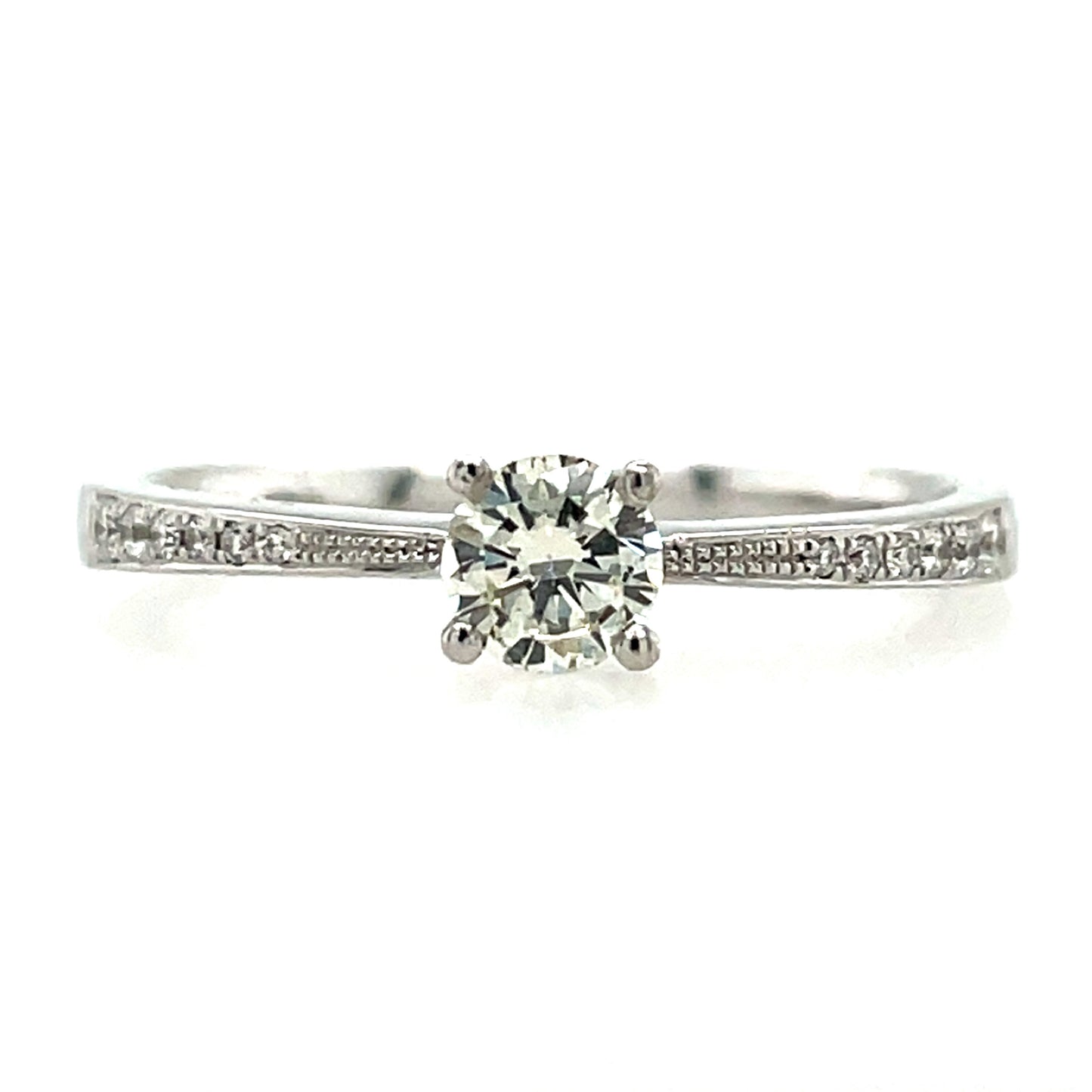 18ct White Gold Diamond 0.31ct  Solitaire Ring with Pavé set shoulders Z12/8