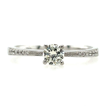 18ct White Gold Diamond 0.31ct  Solitaire Ring with Pavé set shoulders Z12/8