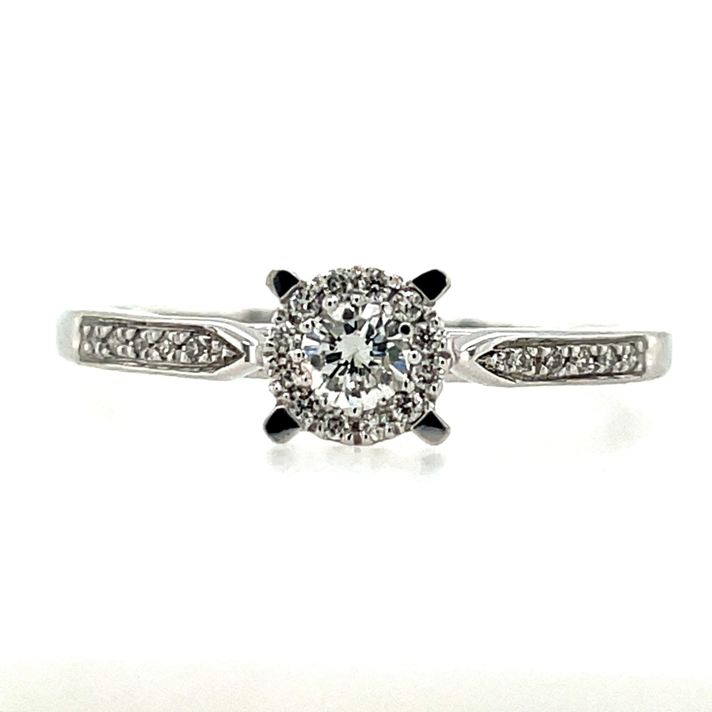9ct White Gold Diamond 0.25ct Halo Solitaire Ring Z120