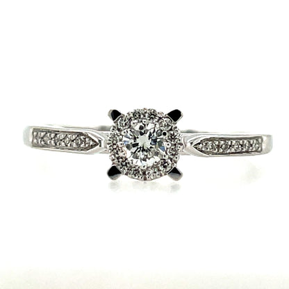 9ct White Gold Diamond 0.25ct Halo Solitaire Ring Z120