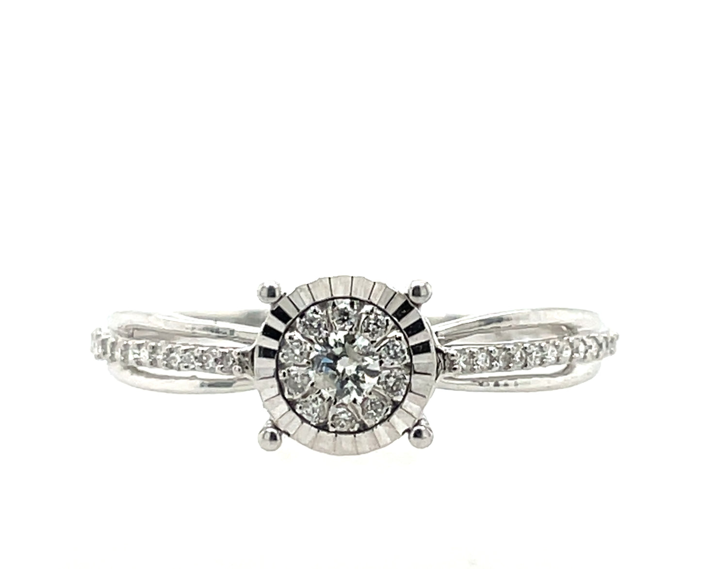 9ct White Gold Diamond Illusion Solitaire 0.21ct Engagement Ring Z127