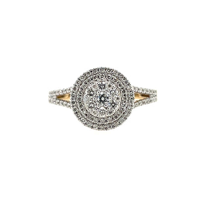 9ct Gold Diamond Round Double Halo 0.50ct Engagement Ring Z140