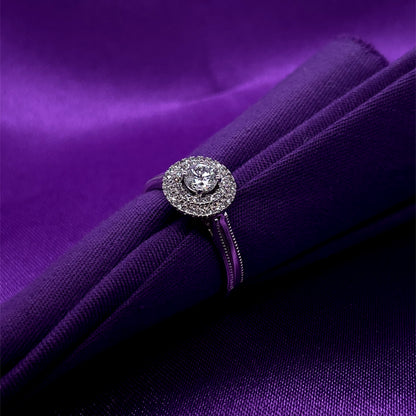 18ct White Gold Diamond Double Halo Ring Z164