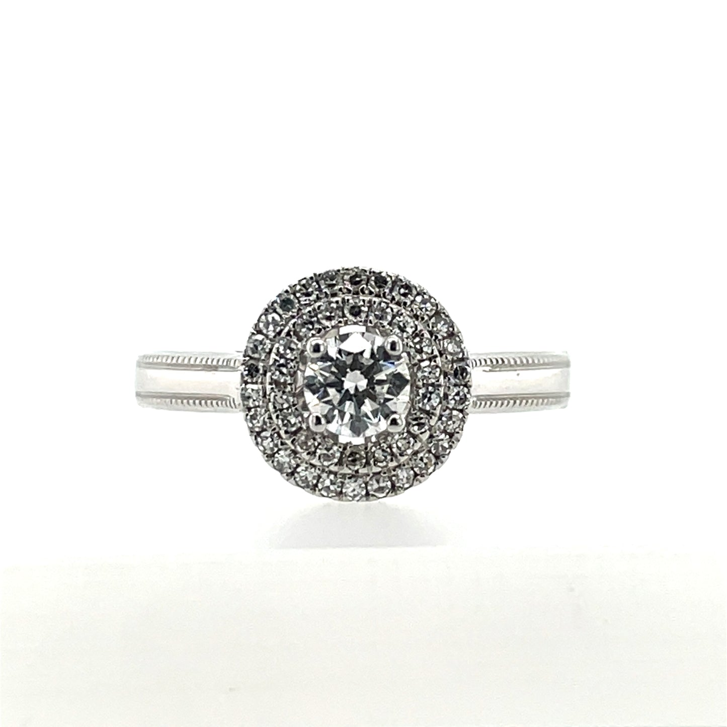 18ct White Gold Diamond Double Halo Ring Z164