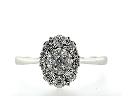 9ct White Gold Diamond Illusion Oval Halo Ring Z165