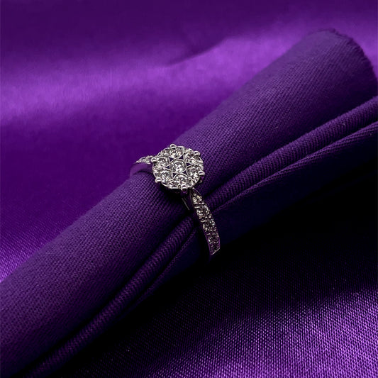 9ct White Gold Diamond Halo Solitaire 0.50ct Ring Z172