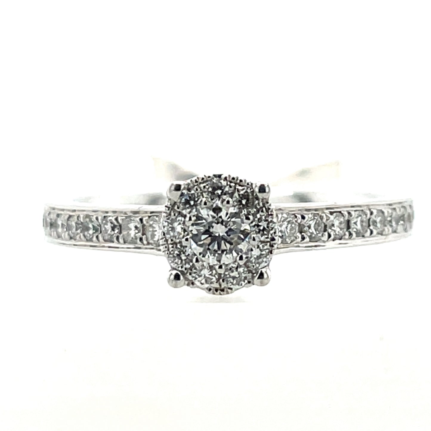 9ct White Gold Diamond Halo 0.35ct Engagement Ring Z178