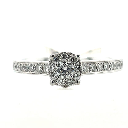 9ct White Gold Diamond Halo 0.35ct Engagement Ring Z178