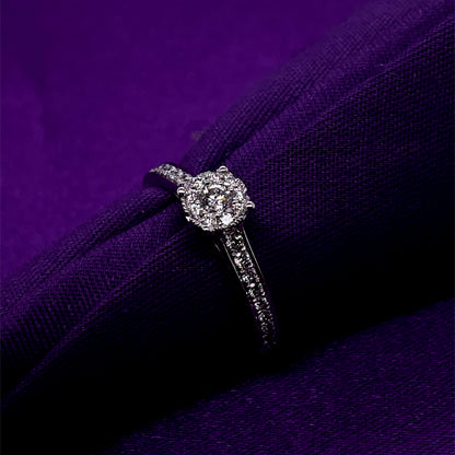 9ct White Gold Diamond Halo 0.35ct Engagement Ring Z178