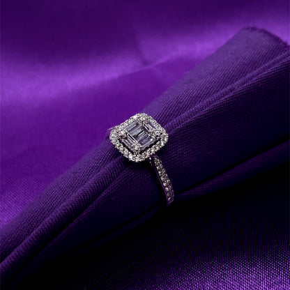 18ct White Gold Diamond Baguette Halo 0.49ct Engagement Ring Z190