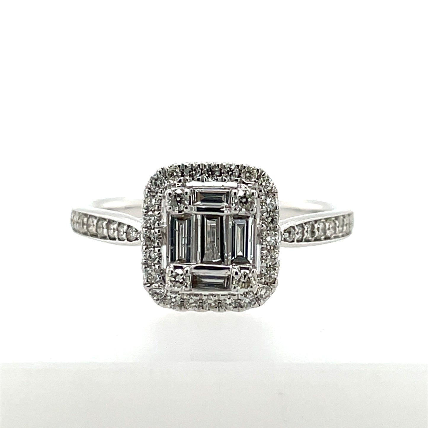 18ct White Gold Diamond Baguette Halo 0.49ct Engagement Ring Z190