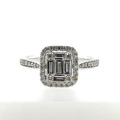 18ct White Gold Diamond Baguette Halo 0.49ct Engagement Ring Z190