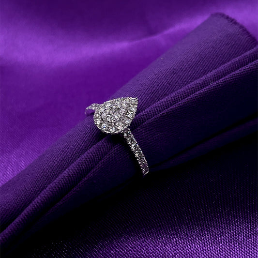 9ct White Gold Diamond Teardrop Halo 0.55ct Engagement Ring Z228