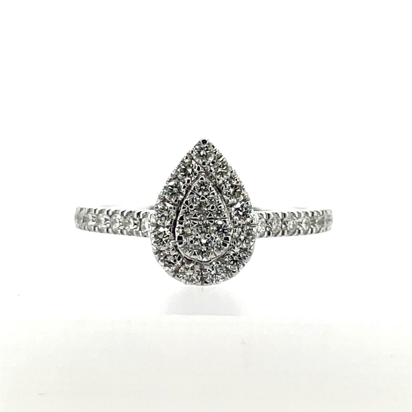 9ct White Gold Diamond Teardrop Halo 0.55ct Engagement Ring Z228