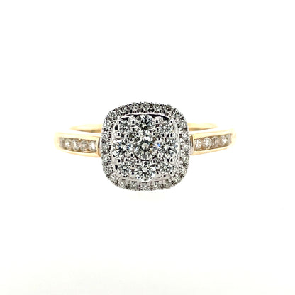 9ct Gold 0.50ct Diamond Cushion Halo Ring Z234